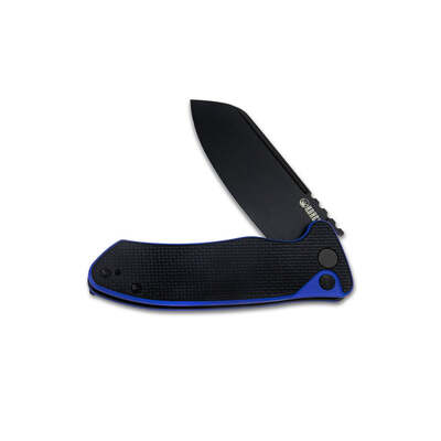 KUBEY Creon Pocket Knife with Button Lock, Black-blue G10 Handle KU336D - KNIFESTOCK