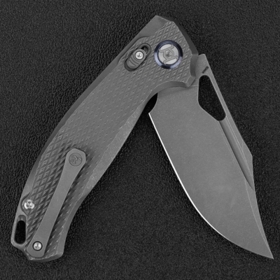 Kunwu Django XL Stonewashed ELMAX Titanium Stonewashed Diamond Texture X707XLT-1S - KNIFESTOCK