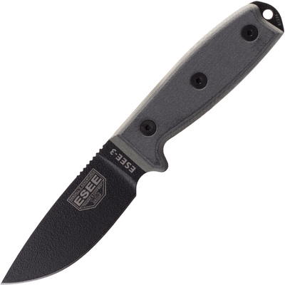 ESEE Knives Model 3 Modified Pommel musta terä, harmaa kahva 3PM tuppi + klipsi - KNIFESTOCK