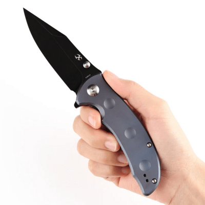 KANSEPT Rei Black Stonewashed CPM-20CV Blue Titanium Handles K1061A3 - KNIFESTOCK