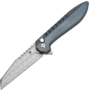 Kansept Kosame Damascus Blue Anodized Titanium with Shred Carbon FIber Inlay