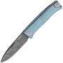 Lionsteel Folding knife Damascus Scrambled blade, BLUE Titanium handle and clip TL D BL
