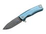 Lionsteel Solid Titanium knife, RotoBlock, Damascus Blade+Clip, Ti BLUE  with FLIPPER ROK DD BL