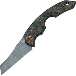 Fox Virtus Folding Pocket Knife Steel Damasteel Super Dense Twist Blade, Dark Matter Gold Handle - KNIFESTOCK