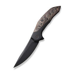 We Merata Black Titanium Handle With Copper Foil Carbon Fiber Inlay Black Stonewashed CPM 20CV Blade - KNIFESTOCK