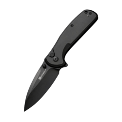 SENCUT Black Aluminum Handle Black 9Cr18MoV Blade Button Lock S22043B-1 - KNIFESTOCK