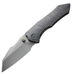 WE High-Fin Tiger Stripe Pattern Flamed Titanium Handle Gray Stonewashed CPM 20CV Blade WE22005-4 - KNIFESTOCK