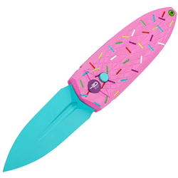 Bestech QUQU 14C28N Blue Painted Aluminum Pink, Printed Sprinkle Pattern Button Lock BG57C-2 - KNIFESTOCK