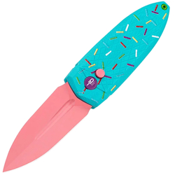 Bestech QUQU 14C28N Pink Painted Aluminum Blue, Printed Sprinkle Pattern Button Lock BG57C-1 - KNIFESTOCK