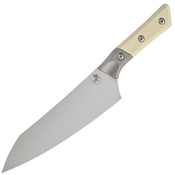 Microtech 8&quot; CHEF KNIFE STONEWASH STANDARD TITANIUM BOLSTER IVORY G-10 3000B-10I - KNIFESTOCK