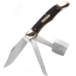Schrade Old Timer Folder cu lamă Clip Point, topor și pânze de ferăstrău cu teacă din poliester. Oțe - KNIFESTOCK