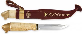 Marttiini Bear knife stainless steel/curly birch* &amp; bronze/leather 549011 - KNIFESTOCK