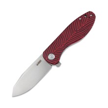 KUBEY Master Chief Folding Knife, AUS-10 Blade, Red/Black Damascus G10 Handle KU358J - KNIFESTOCK