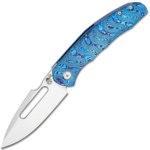 Artisan Boa Blue S90V(Mirror Polish) Damascus titanium 1862G-TDB - KNIFESTOCK