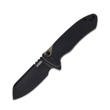 KUBEY Creon Pocket Knife with Button Lock, Black/Tan G10 Handle KU336F - KNIFESTOCK