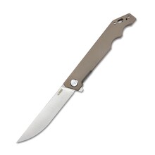 KUBEY Pylades Liner Lock Flipper Folding Knife, AUS-10 Blade, Tan Handle KU253E - KNIFESTOCK