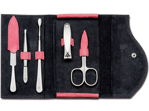 WUSTHOF 5 darabos manikűrkészlet bőrtokban, rózsaszín etui - KNIFESTOCK