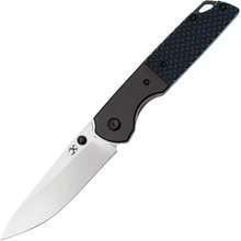 Kansept Warrior Stonewashed Drop Point D2 Blade Black Anodized Aluminum Bolster + Black and Blue G10 - KNIFESTOCK