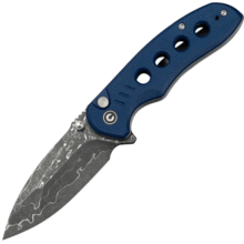 Civivi Triptych Blue Canvas Micarta HandleDamascus BladeButton Lock - KNIFESTOCK