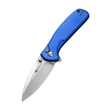 SENCUT Bright Blue Aluminum Handle Satin Finished 9Cr18MoV Blade Button Lock S22043B-3 - KNIFESTOCK