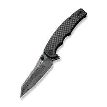 CIVIVI P87 Folder Twill Carbon Fiber Overlay On Black G10 Handle Black Hand Rubbed Damascus Blade C2 - KNIFESTOCK