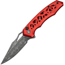 Civivi Anaaki Skeletonized Red Aluminum HandleDamascus BladeButton Lock - KNIFESTOCK