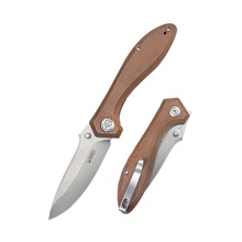 Kubey Ruckus Liner Lock Folding Knife Brown Micarta Handle KU314M - KNIFESTOCK