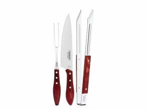 Tramontina Churrasco 3-Piece BBQ Set (Fork, Knife, Tweezers), Red 29899/264 - KNIFESTOCK
