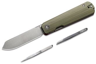 CIVIVI Milled Green/Red G10 Handle Includes 1PC Steel Tweezers &amp; Toothpick In The Handle Satin Finis - KNIFESTOCK