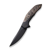 WE Merata Black Titanium Handle With Copper Foil Carbon Fiber Inlay Black Stonewashed CPM 20CV Blade - KNIFESTOCK
