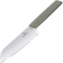 VICTORINOX Santoku knife, fluted edge, 17 cm, olive-green 6.9056.17K6B - KNIFESTOCK