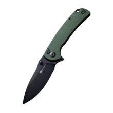 SENCUT Green Canvas Micarta Handle Black 9Cr18MoV Blade Button Lock S23032-3 - KNIFESTOCK