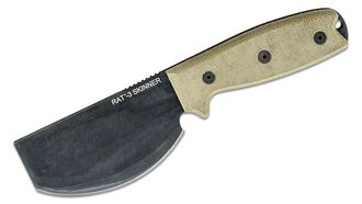 ONTARIO RAT-3 Skinner Knife 3.75&quot; Black Coated Blade, Micarta Handles, Leather Sheath ON8661 - KNIFESTOCK