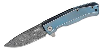 Lionsteel Folding knife Damascus Scrambled blade, BLUE Titanium handle and clip MT01D BL - KNIFESTOCK