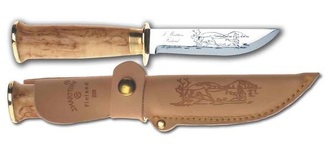 Marttiini Lapp knife 235 stainless steel/curly birch/leather/finger guard 235010 - KNIFESTOCK