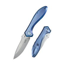 Kubey Ruckus Liner Lock Folding Knife Blue Ti Handle, Bead Blasted CPM 20CV KB314R - KNIFESTOCK