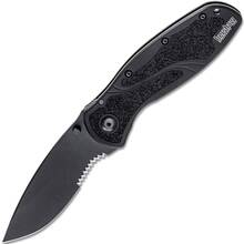 KERSHAW Ken Onion BLUR Assisted Folding Knife, Combo Blade BLK/BLK , SERRATED K-1670BLKST - KNIFESTOCK