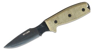 ONTARIO RAT-3 Caper Knife 3&quot; Black Coated Blade, Micarta Handles, Leather Sheath ON8663 - KNIFESTOCK