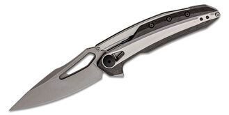 Zero Tolerance ZT-0990 Flipper Knife Stonewashed Drop Point Blade, Carbon Fiber Handles with Steel O - KNIFESTOCK