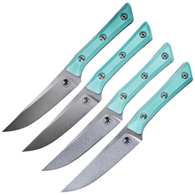 Microtech 4.5 STEAK KNIFE SET STONEWASH STANDARD CARRIBIAN BLUE G-10 3600-10SETC - KNIFESTOCK