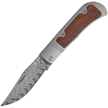 Kizer Trestle Damascus, kyselinou leptaný, titan &amp; dřevo Mkuruti V3761A2 - KNIFESTOCK
