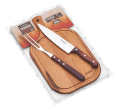 Tramontina Polywood 3-Piece BBQ Set - Knife 20cm, Fork 32cm, Cutting Board 40x23cm  21198/714 - KNIFESTOCK