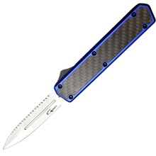 Golgoth G11BS4 Bleu. Couteau automatique OTF lame double tranchant avec serrations en acier D2 manch - KNIFESTOCK