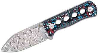 QSP Knife Canary Neck Knife Black Laminated Damascus Red White Blue CF QS141-J - KNIFESTOCK