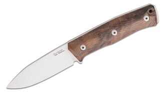 Lionsteel Fixed Blade SLEIPNER satin Walnut wood handle, leather sheath B35 WN - KNIFESTOCK