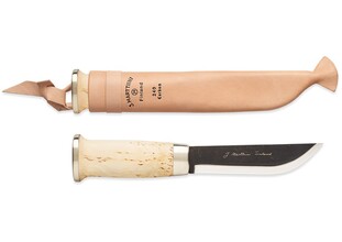 Marttiini Carbon Lapp Knife 240 carbon steel, waxed curly birch/ leather 240012 - KNIFESTOCK